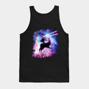 Laser Eyes Outer Space Cat Riding On Llama Unicorn Tank Top